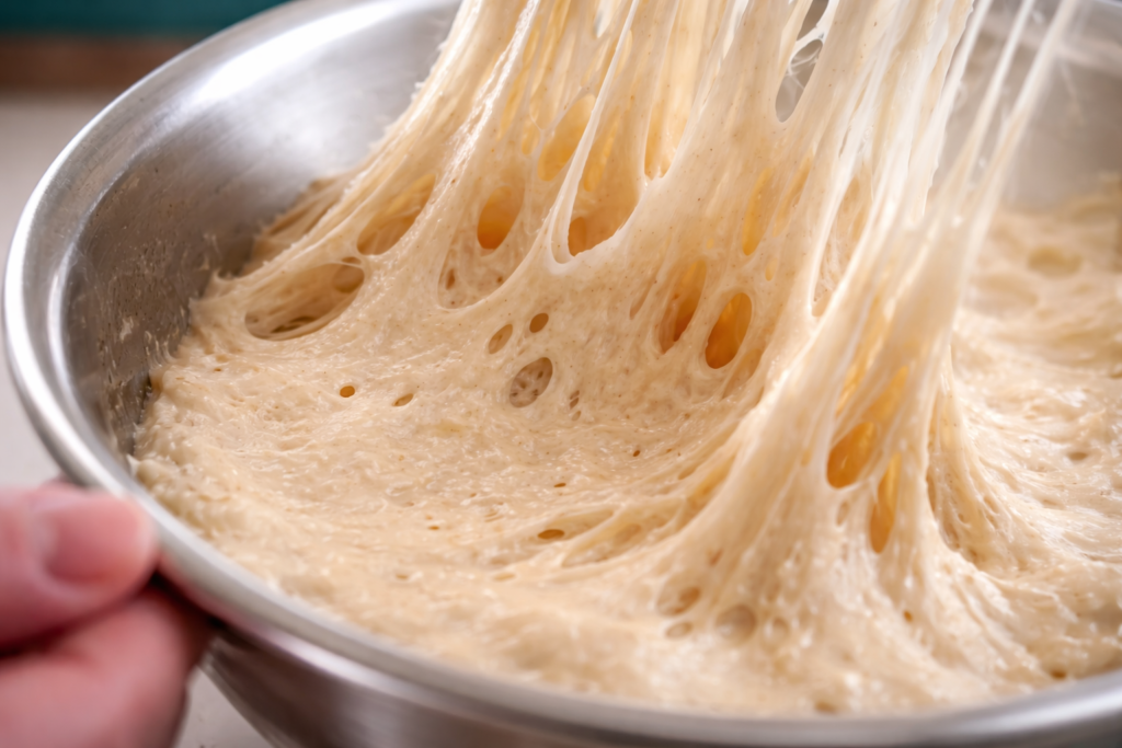 小麦たんぱくを練り上げる工程。お麩の主成分となる素材。
